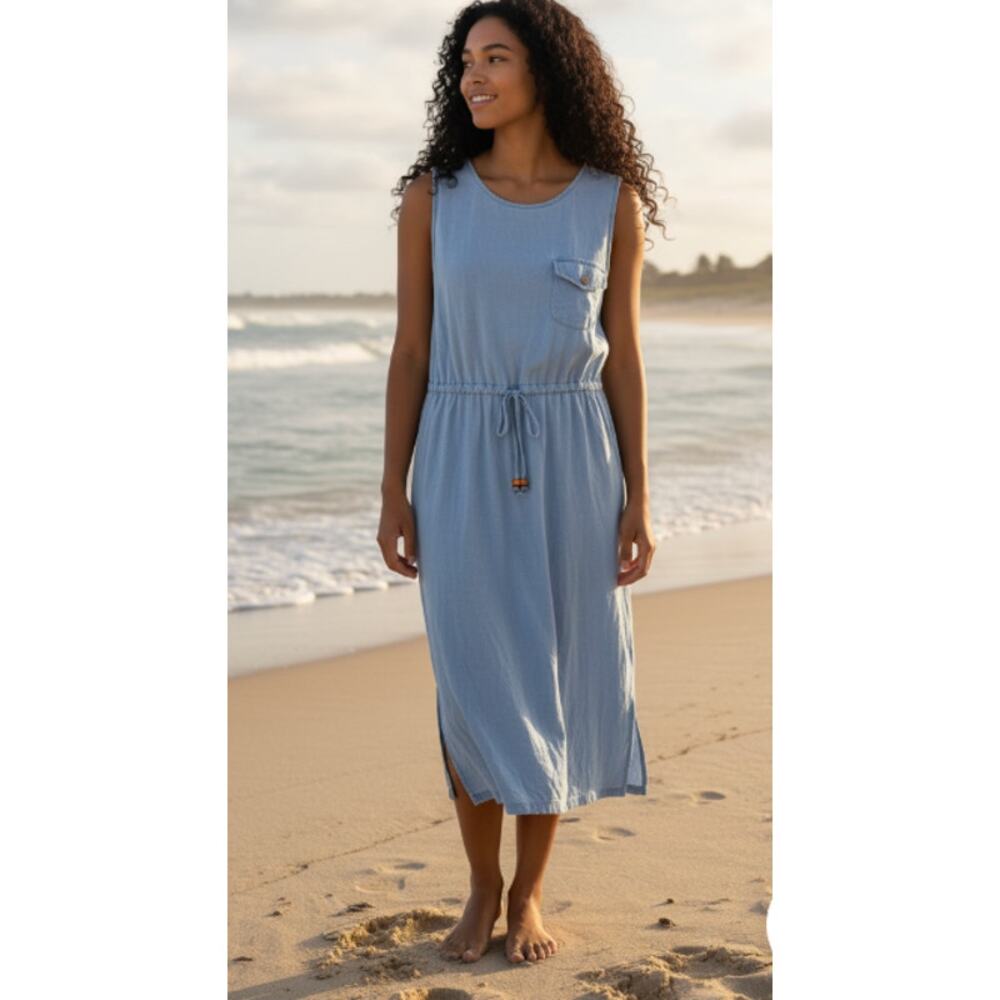 Coldwater Creek Linen Blend Chambray Jumper Dress size PM